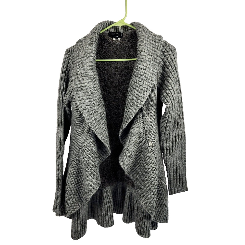 The Cue Cher Qu Sweater Oversize Cardigan Knit Shawl Collar Gray‎ Women Size M